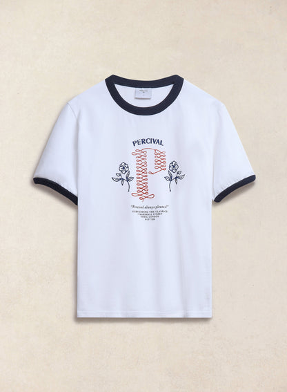 Tucker Ringer T-Shirt - Organic Cotton - White with Navy - Percival | Percival Recommended