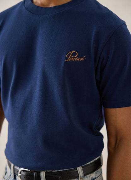 Navy Script Embroidered T-Shirt - Organic Cotton - Percival | Percival Essential