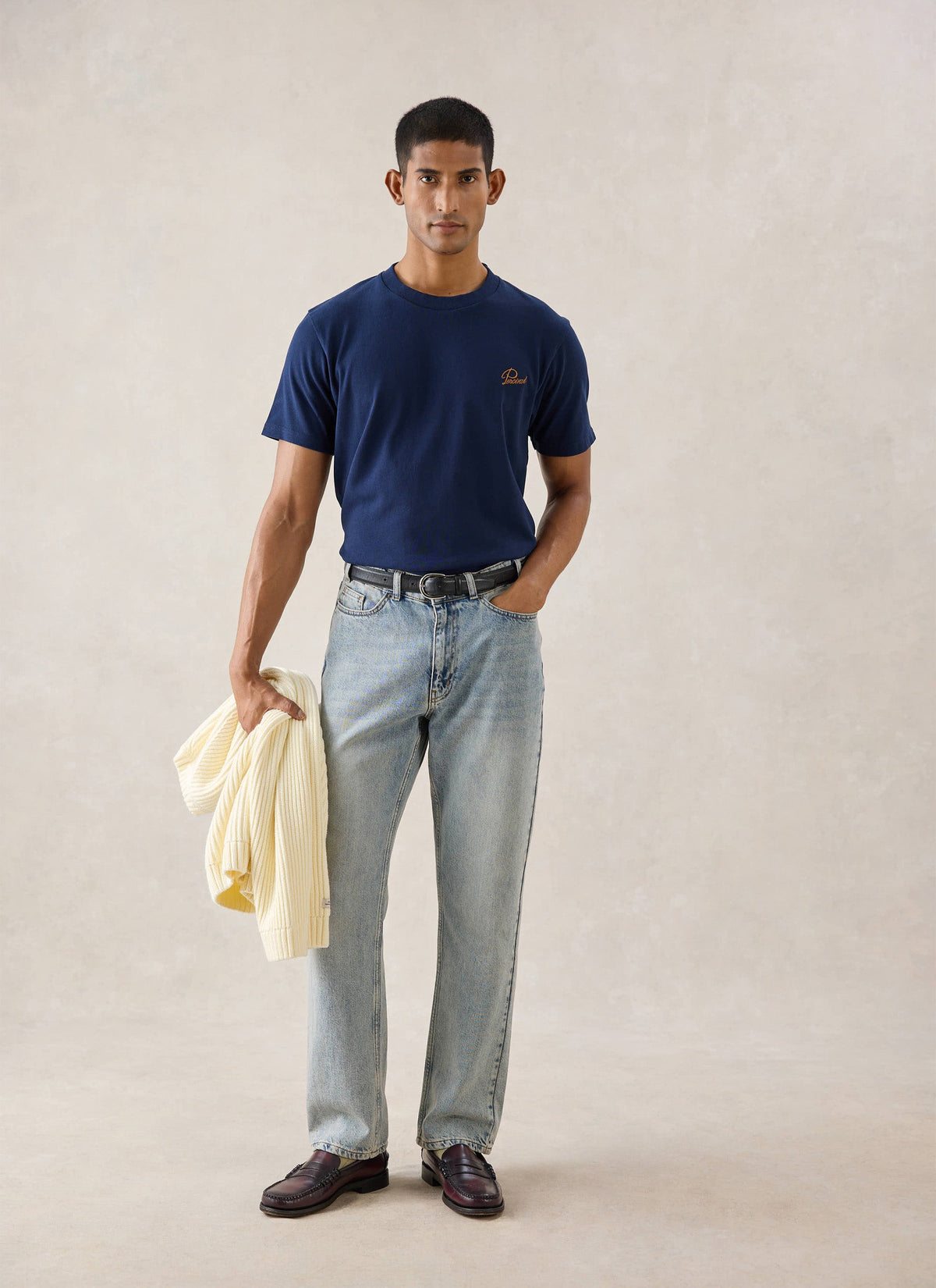 Navy Script Embroidered T-Shirt - Organic Cotton - Percival | Percival Essential