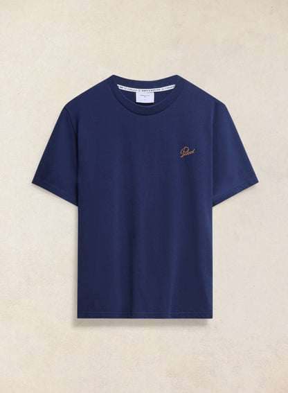 Navy Script Embroidered T-Shirt - Organic Cotton - Percival | Percival Essential