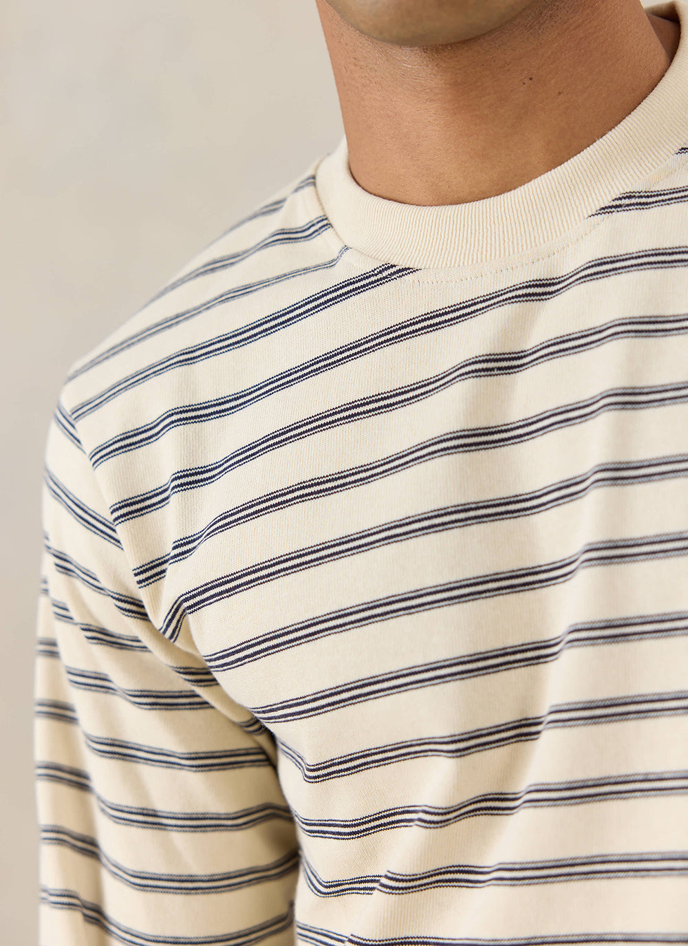 Men's Striped Long Sleeve T Shirt: Arlo - Cotton - White - Percival | Percival Sale
