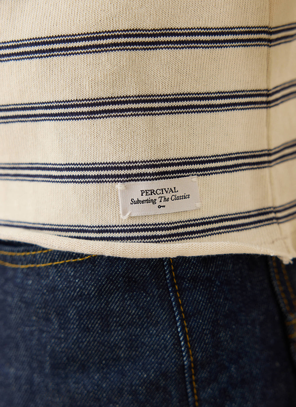 Men's Striped Long Sleeve T Shirt: Arlo - Cotton - White - Percival | Percival Sale