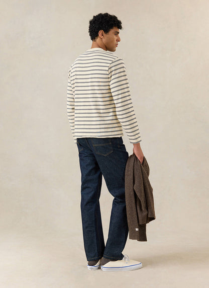 Men's Striped Long Sleeve T Shirt: Arlo - Cotton - White - Percival | Percival Sale