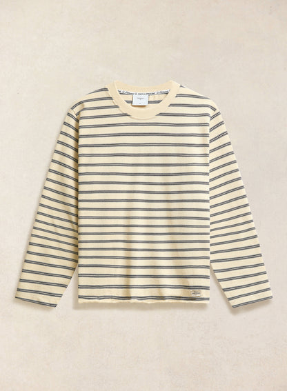 Men's Striped Long Sleeve T Shirt: Arlo - Cotton - White - Percival | Percival Sale