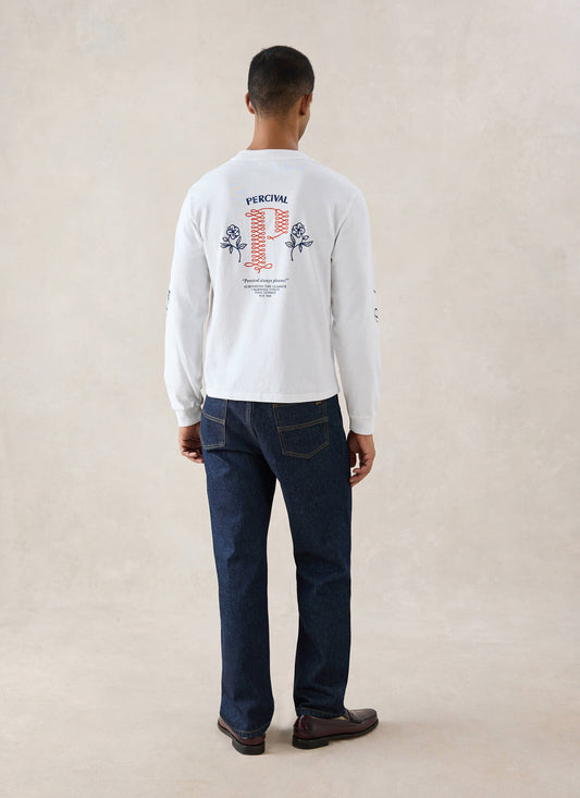 Tucker Embroidered Long Sleeve T-Shirt - White - Percival | Percival Best Seller
