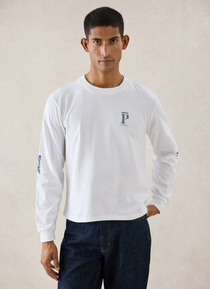 Tucker Embroidered Long Sleeve T-Shirt - White - Percival | Percival Best Seller