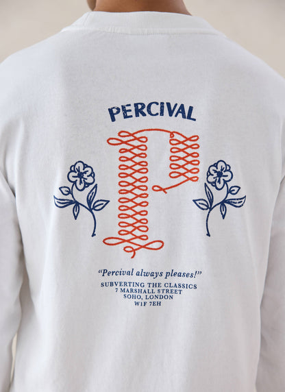 Tucker Embroidered Long Sleeve T-Shirt - White - Percival | Percival Best Seller