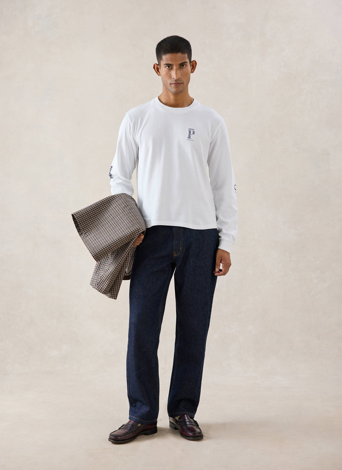 Tucker Embroidered Long Sleeve T-Shirt - White - Percival | Percival Best Seller