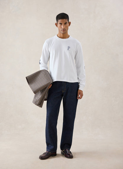 Tucker Embroidered Long Sleeve T-Shirt - White - Percival | Percival Best Seller