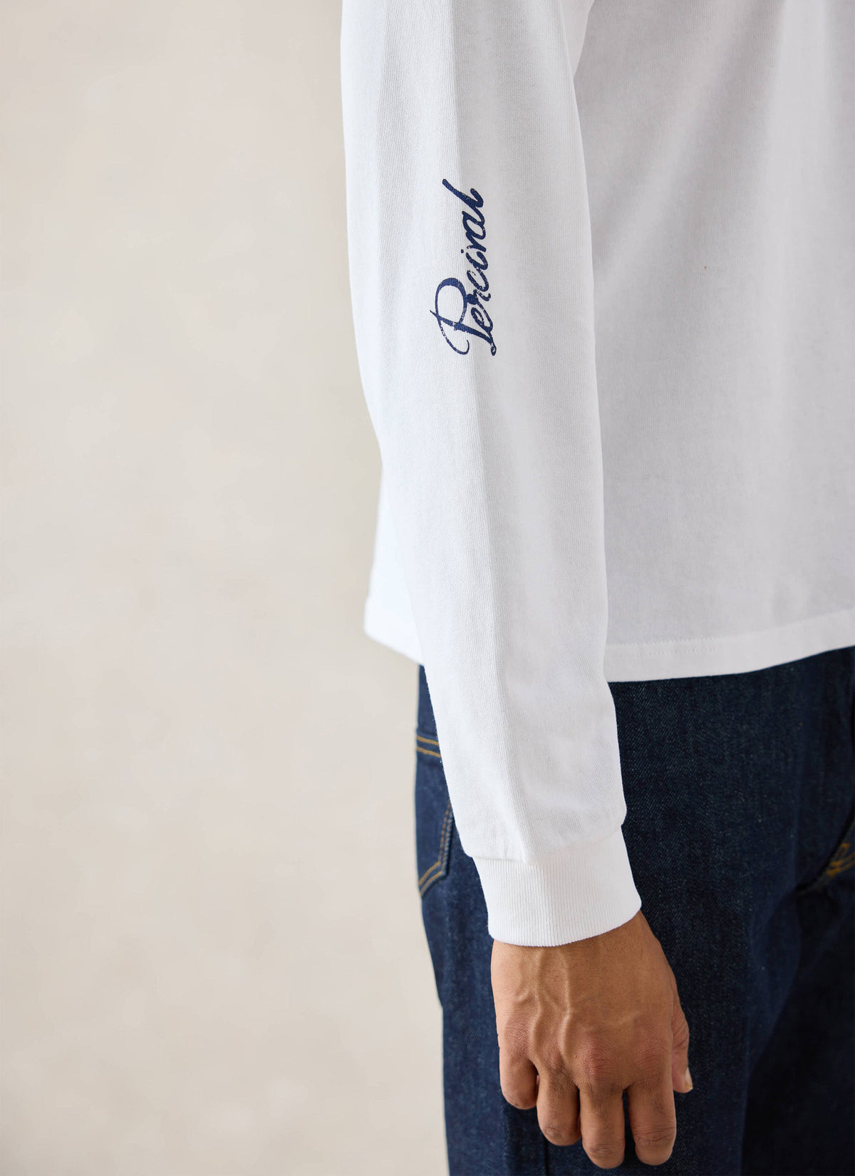 Tucker Embroidered Long Sleeve T-Shirt - White - Percival | Percival Best Seller