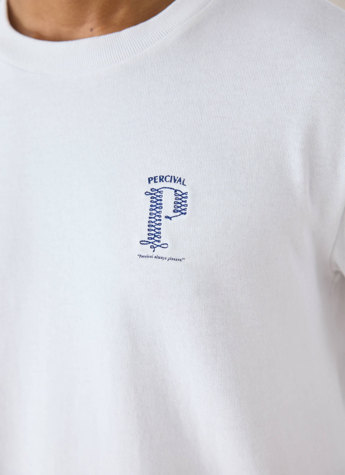 Tucker Embroidered Long Sleeve T-Shirt - White - Percival | Percival Best Seller