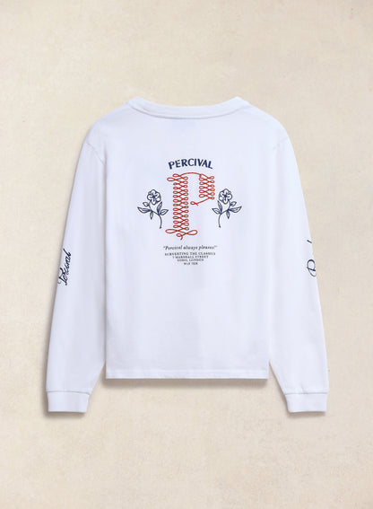 Tucker Embroidered Long Sleeve T-Shirt - White - Percival | Percival Best Seller