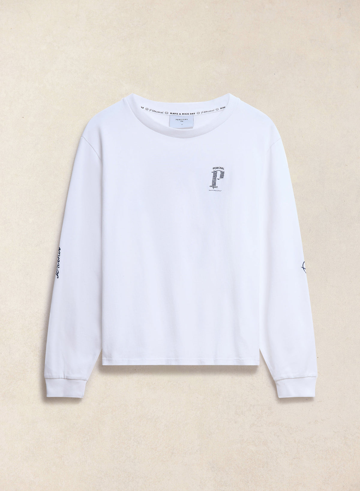 Tucker Embroidered Long Sleeve T-Shirt - White - Percival | Percival Best Seller