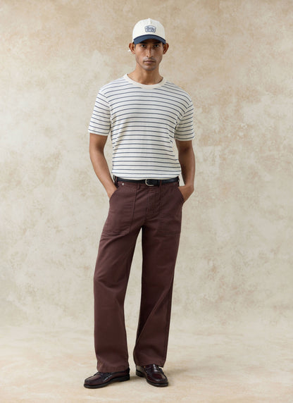 Men's Waffle T-Shirt - Ernie - Cotton - Cream Stripe | Percival Essential