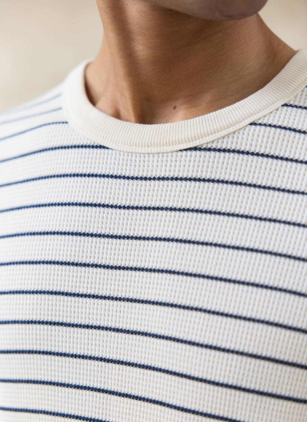 Men's Waffle T-Shirt - Ernie - Cotton - Cream Stripe | Percival Essential