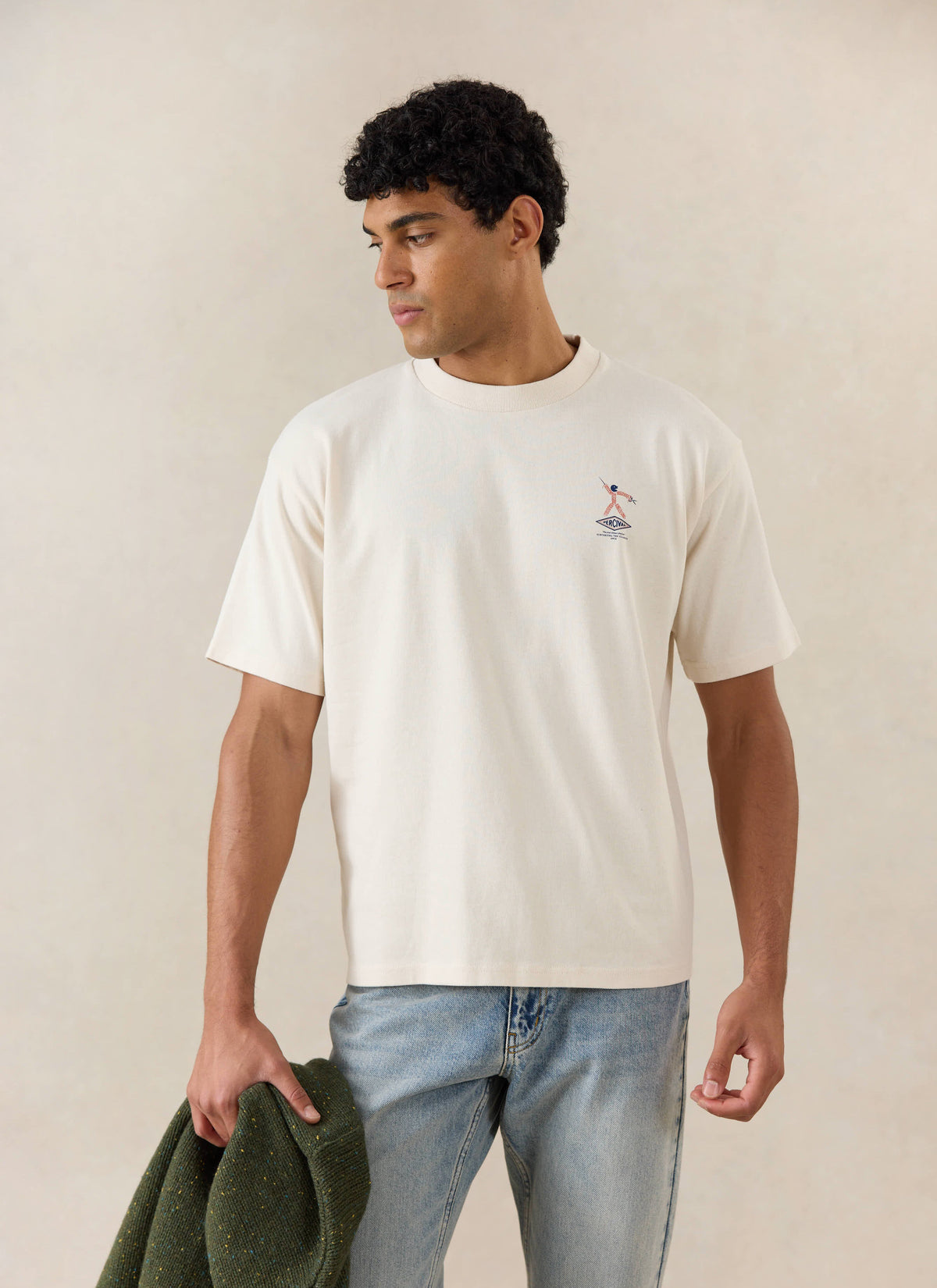 Men's Oversized Graphic T Shirt - Kingston - Cotton - Cream - Percival | Percival Customer Favorite