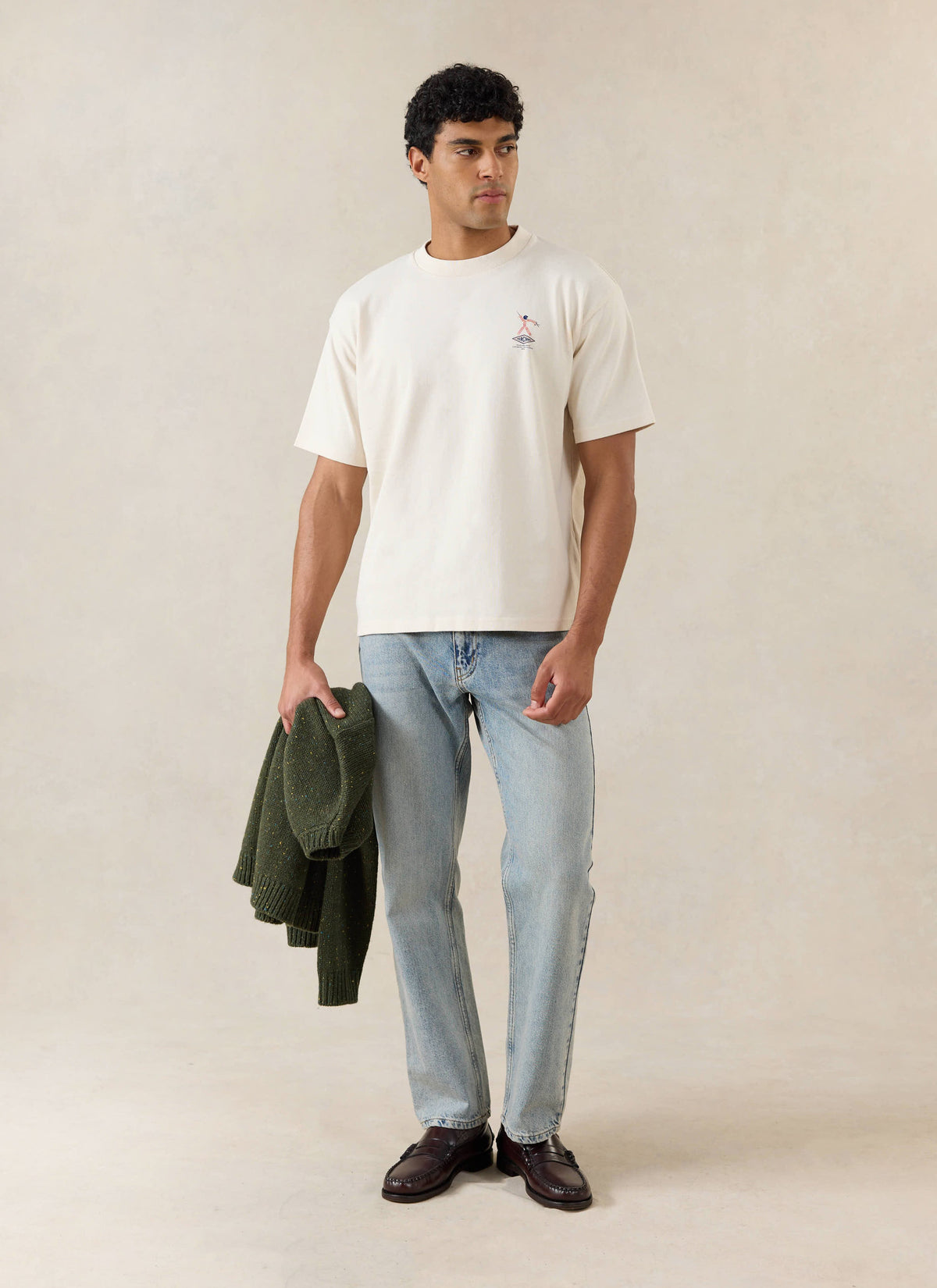 Men's Oversized Graphic T Shirt - Kingston - Cotton - Cream - Percival | Percival Customer Favorite