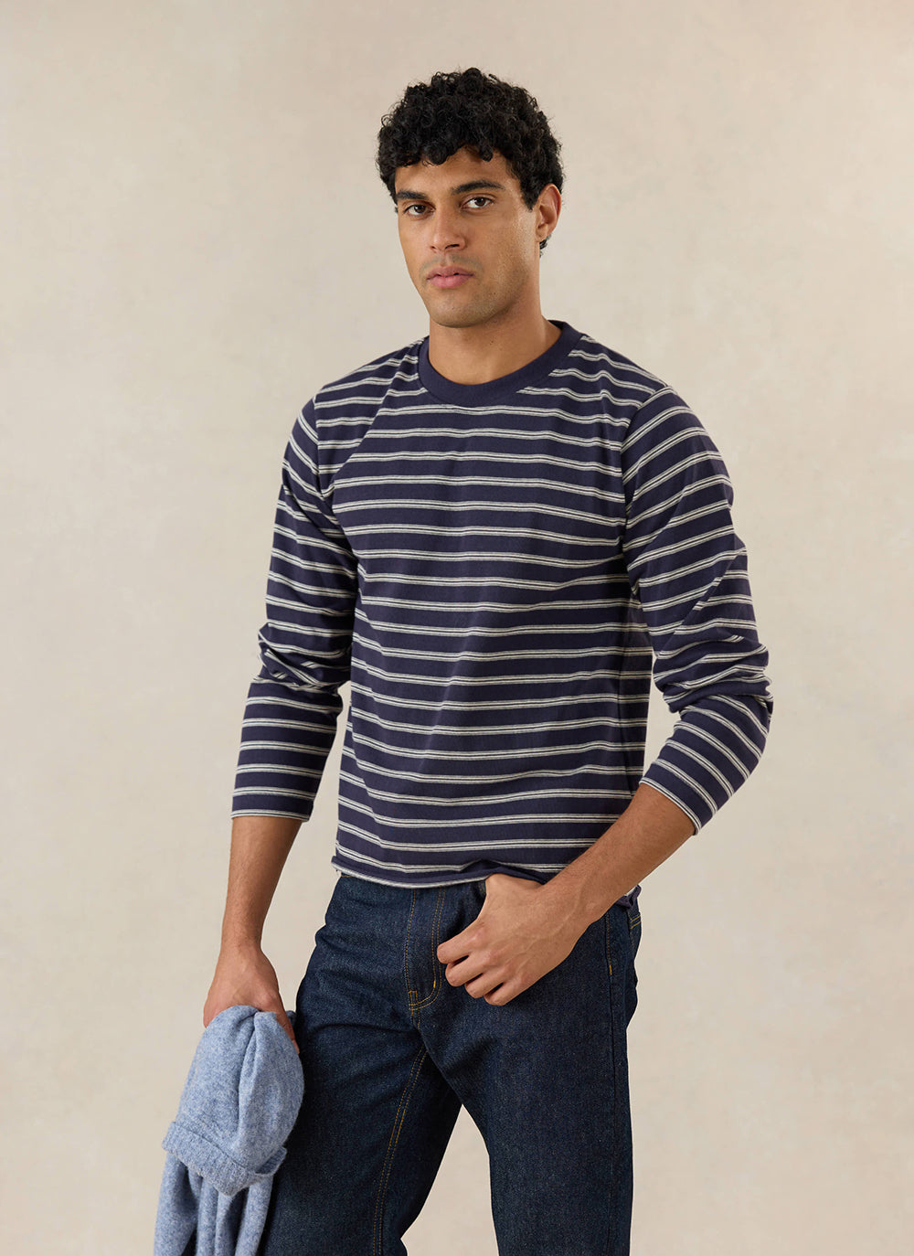 Men's Long Sleeve Breton T Shirt - Organic Cotton - Navy Stripe - Percival | Percival Top Pick