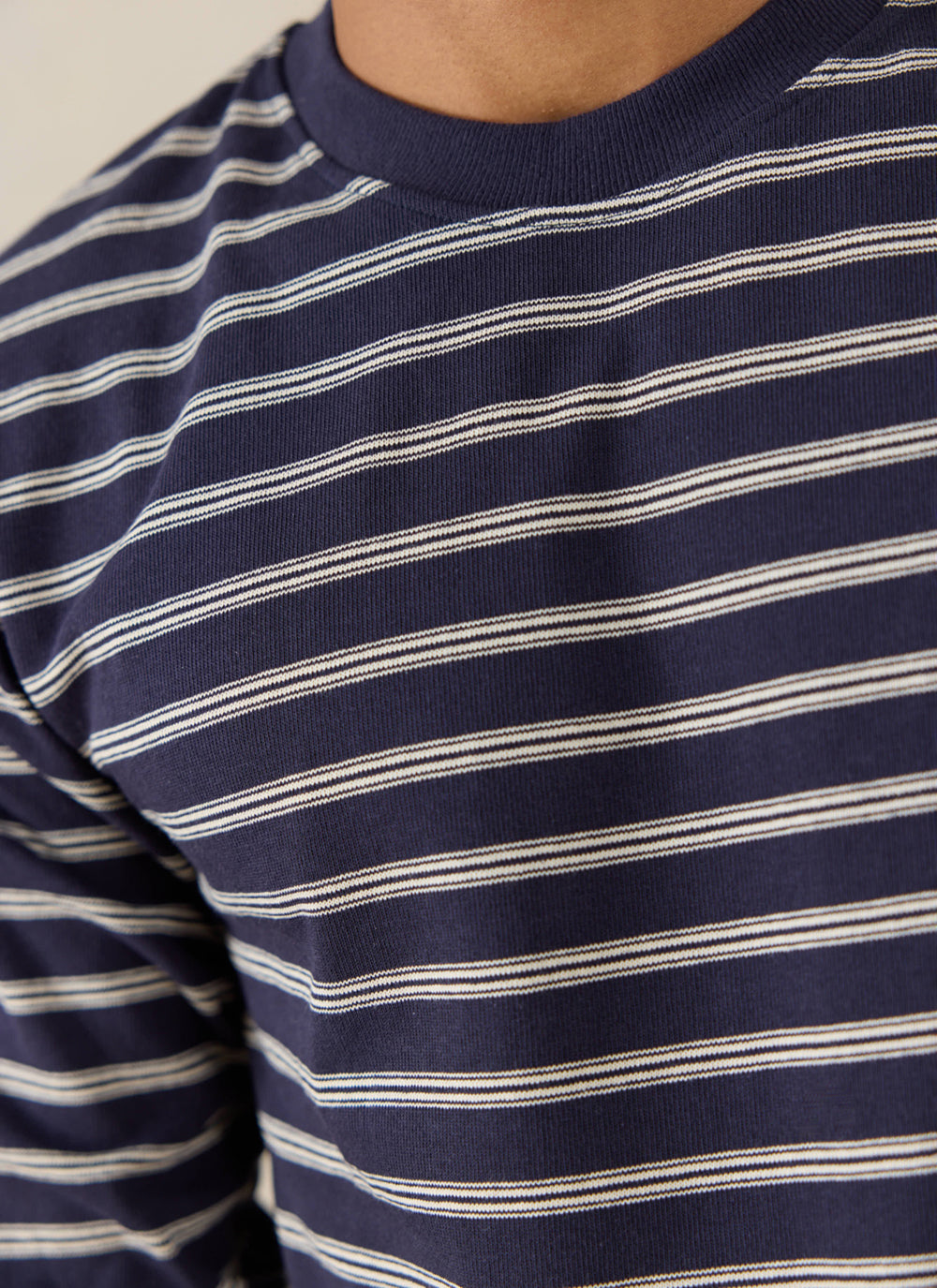 Men's Long Sleeve Breton T Shirt - Organic Cotton - Navy Stripe - Percival | Percival Top Pick