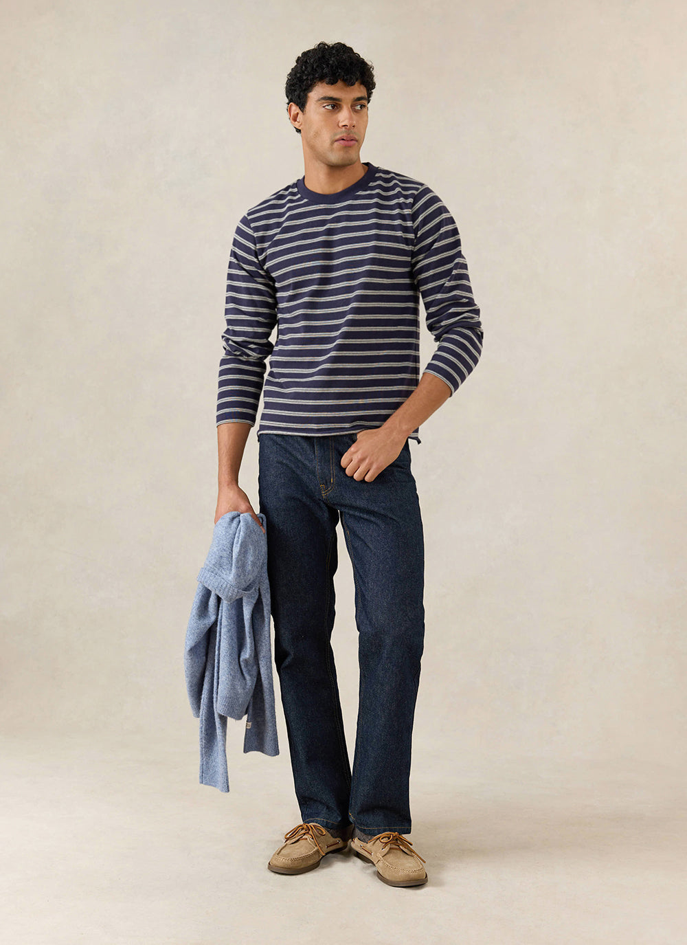 Men's Long Sleeve Breton T Shirt - Organic Cotton - Navy Stripe - Percival | Percival Top Pick