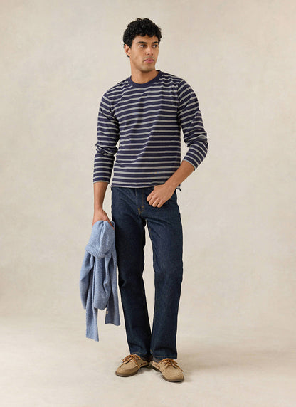 Men's Long Sleeve Breton T Shirt - Organic Cotton - Navy Stripe - Percival | Percival Top Pick