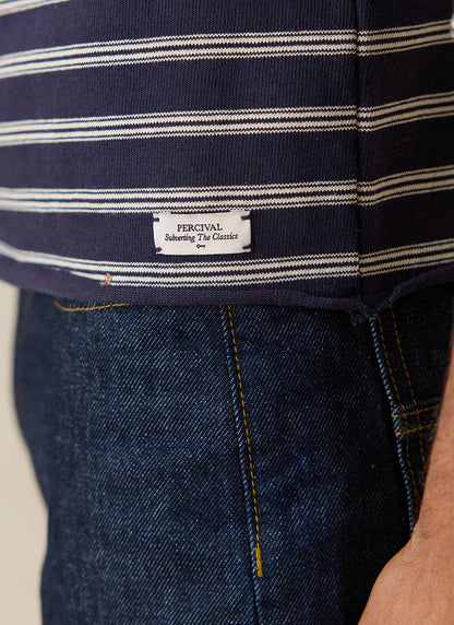 Men's Long Sleeve Breton T Shirt - Organic Cotton - Navy Stripe - Percival | Percival Top Pick
