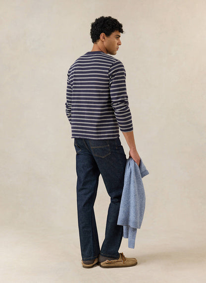 Men's Long Sleeve Breton T Shirt - Organic Cotton - Navy Stripe - Percival | Percival Top Pick
