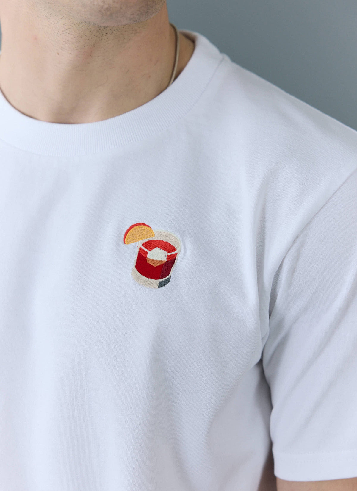 Men's Embroidered T Shirt: Negroni - Heavyweight Cotton - White | Percival Top Pick