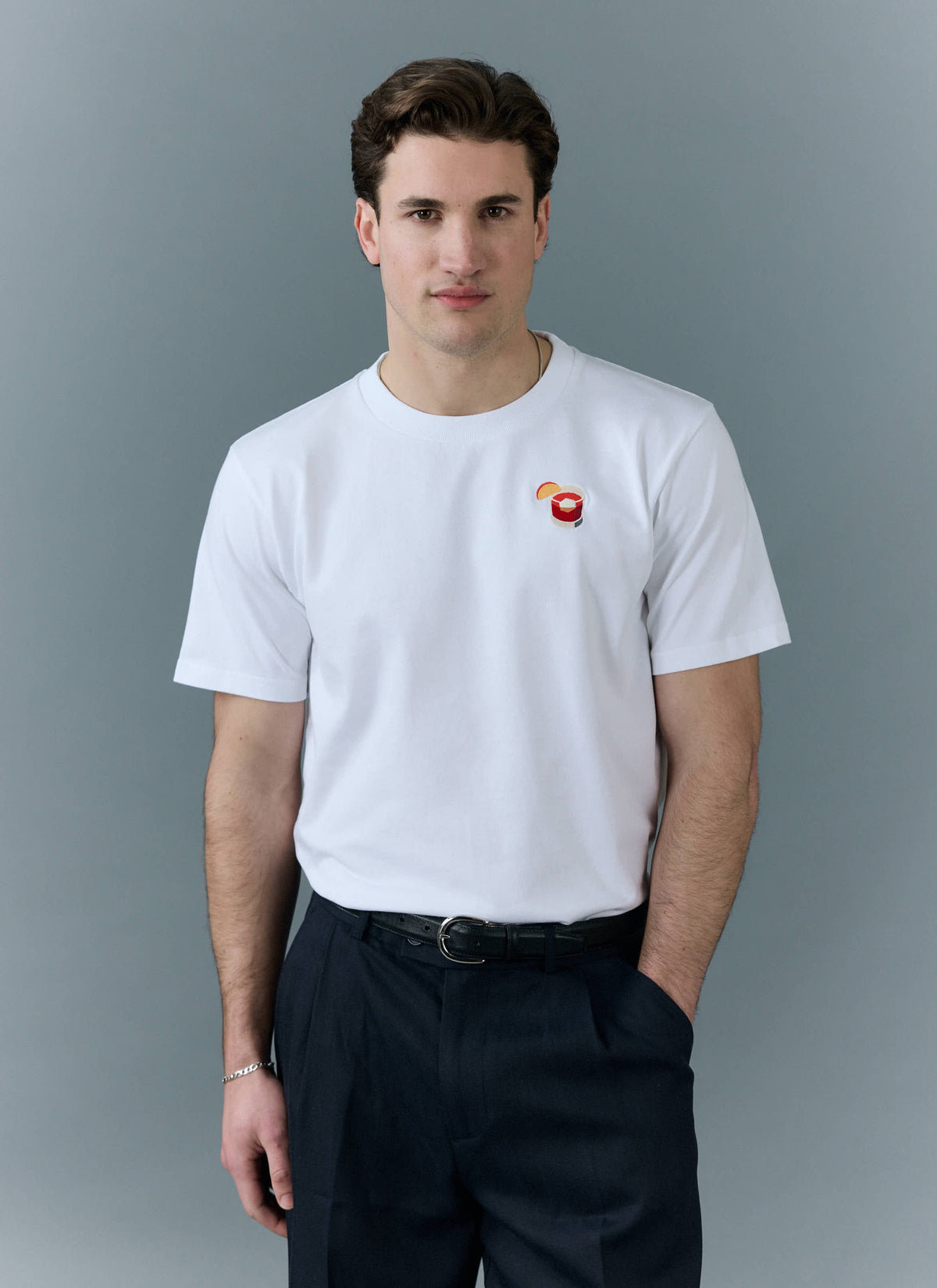 Men's Embroidered T Shirt: Negroni - Heavyweight Cotton - White | Percival Top Pick