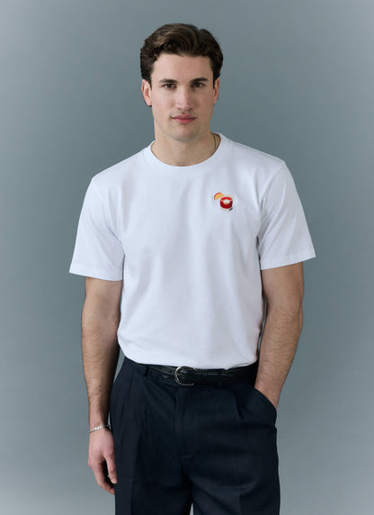 Men's Embroidered T Shirt: Negroni - Heavyweight Cotton - White | Percival Top Pick