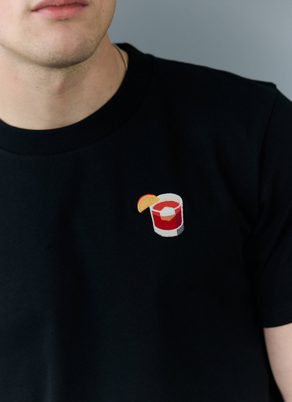 Men's Embroidered T Shirt: Negroni - Heavyweight Cotton - Black | Percival Everyday