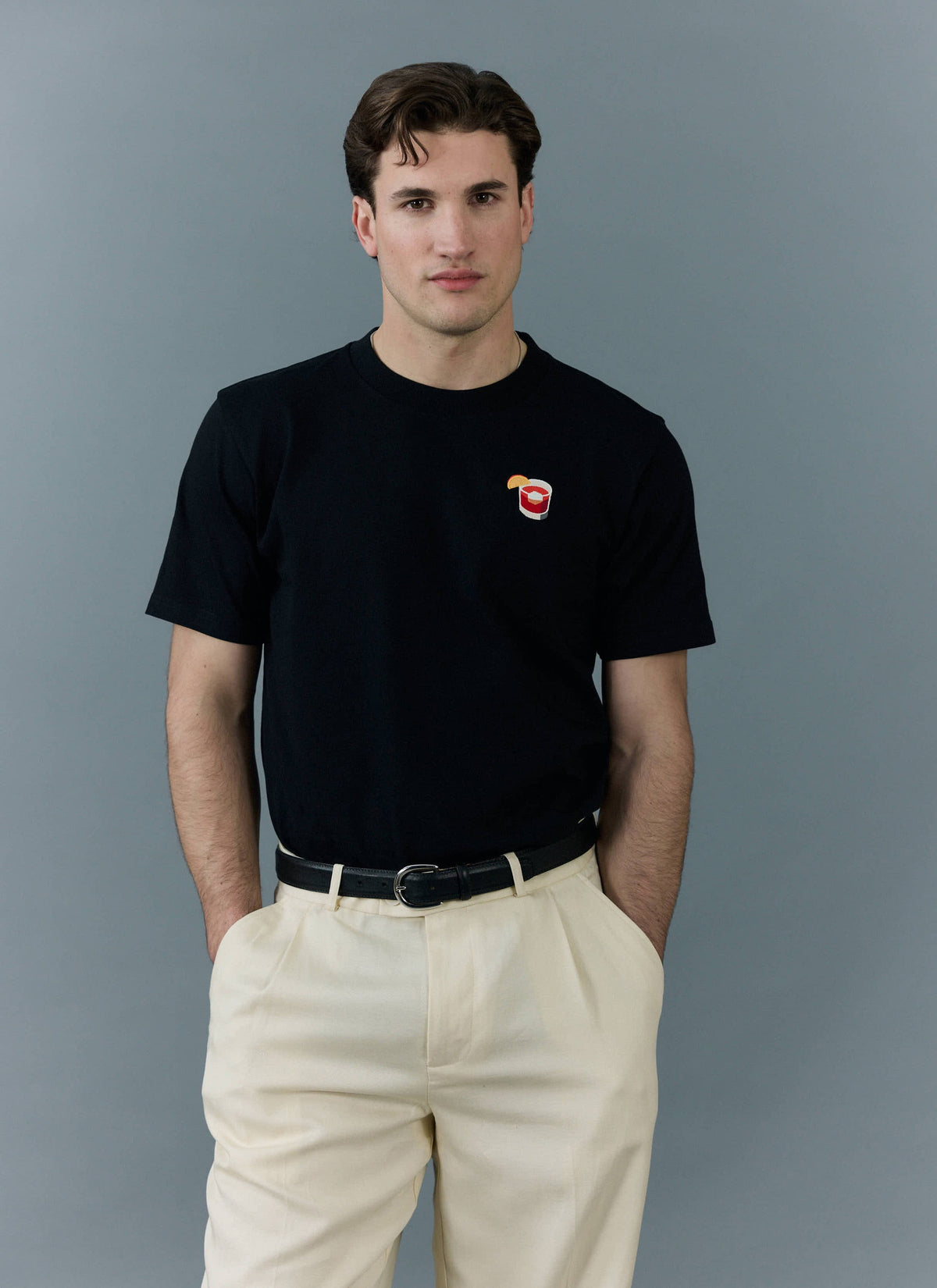 Men's Embroidered T Shirt: Negroni - Heavyweight Cotton - Black | Percival Everyday
