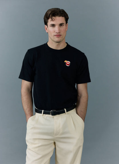 Men's Embroidered T Shirt: Negroni - Heavyweight Cotton - Black | Percival Everyday
