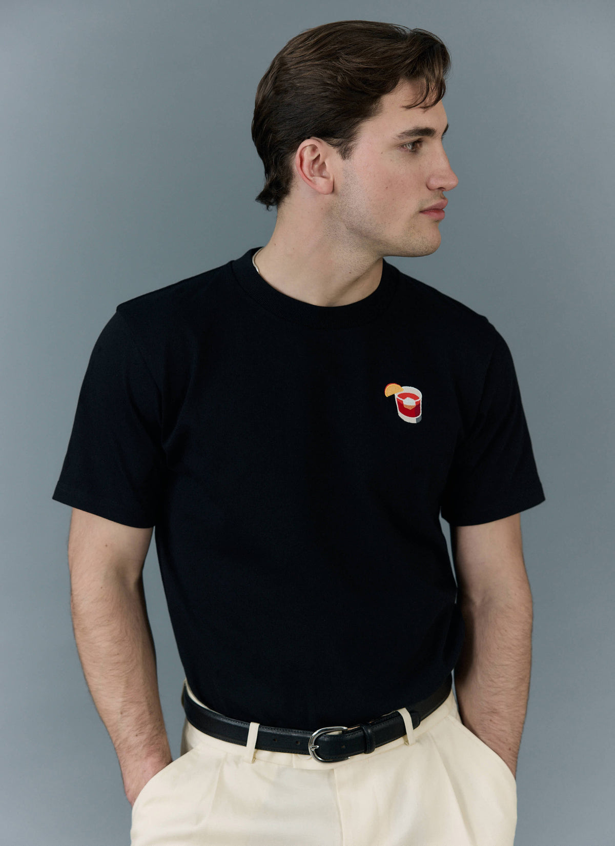 Men's Embroidered T Shirt: Negroni - Heavyweight Cotton - Black | Percival Everyday