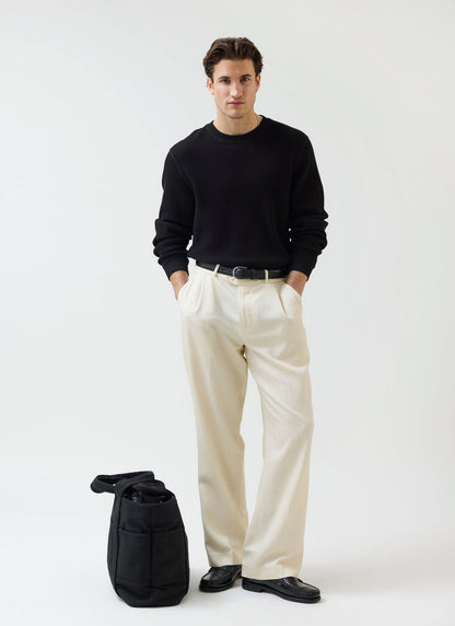 Men's Waffle Long Sleeve T Shirt - Cotton - Black | Percival New