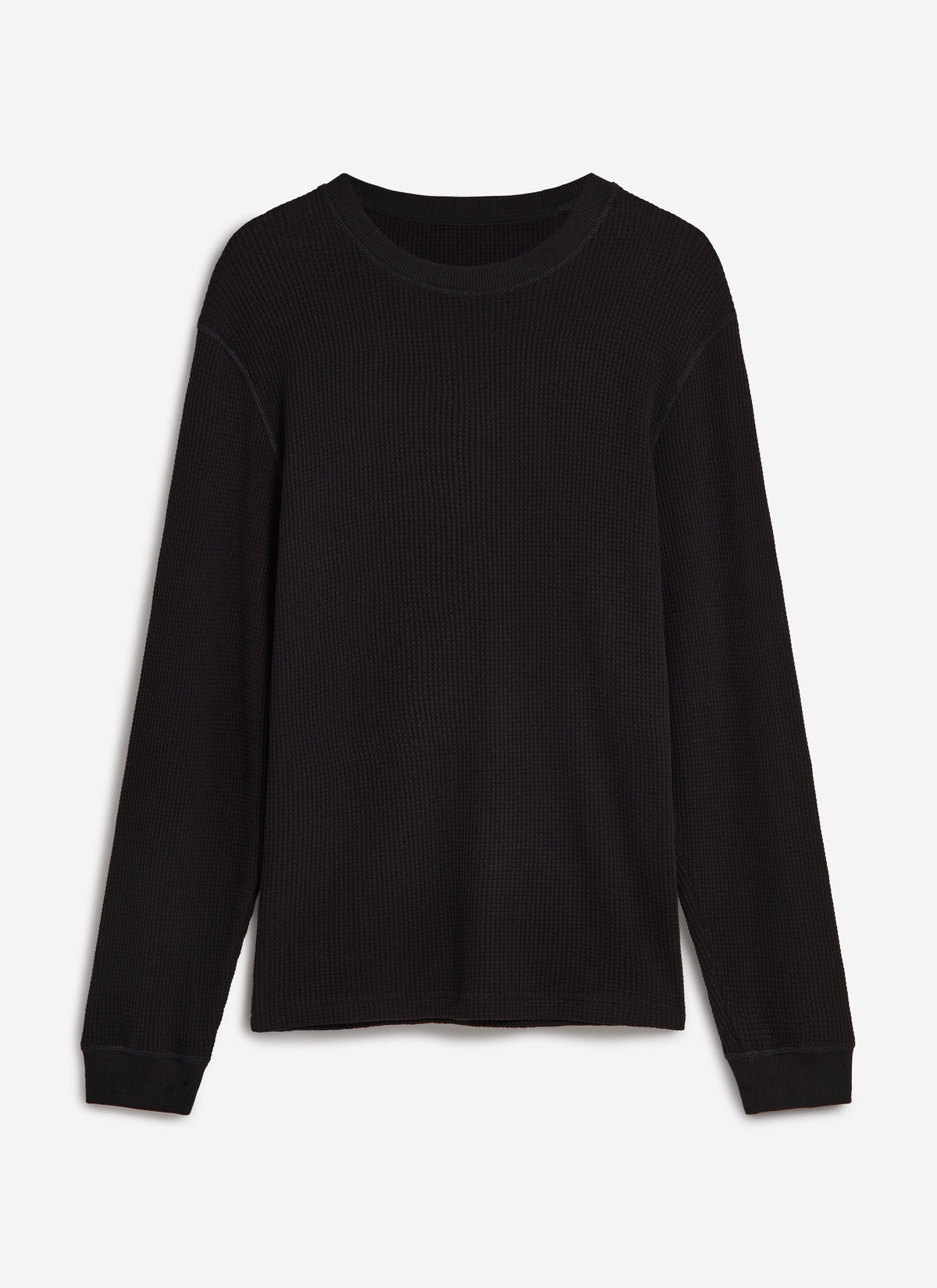 Men's Waffle Long Sleeve T Shirt - Cotton - Black | Percival New