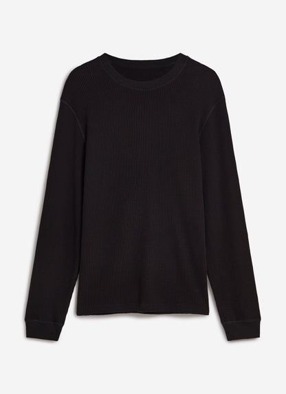 Men's Waffle Long Sleeve T Shirt - Cotton - Black | Percival New