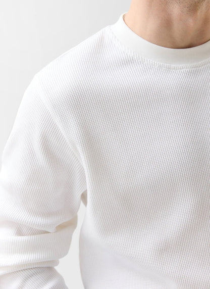 Men's Waffle Long Sleeve T Shirt - Cotton - White | Percival Classic