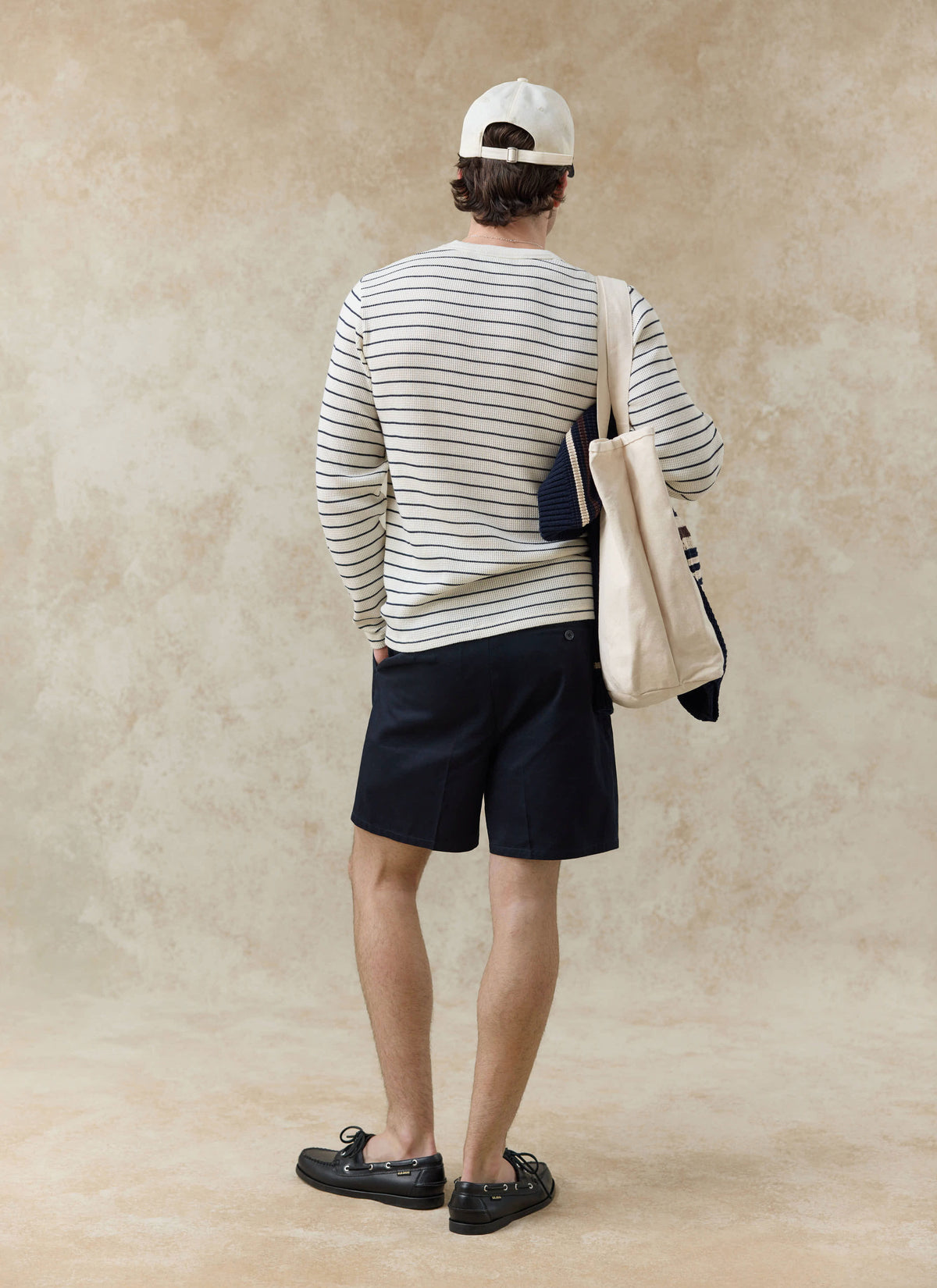 Men's Long Sleeve Waffle T-Shirt - Ernie - Cotton - Cream Stripe | Percival Smart Buy