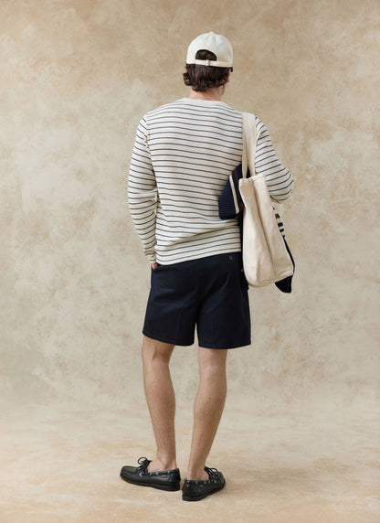 Men's Long Sleeve Waffle T-Shirt - Ernie - Cotton - Cream Stripe | Percival Smart Buy