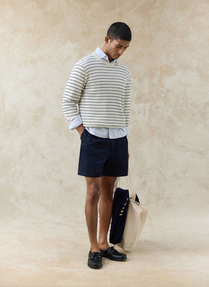Men's Long Sleeve Waffle T-Shirt - Ernie - Cotton - Cream Stripe | Percival Smart Buy