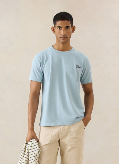 Men's Embroidered T-Shirt - Organic Cotton - Light Blue - Percival | Percival Featured