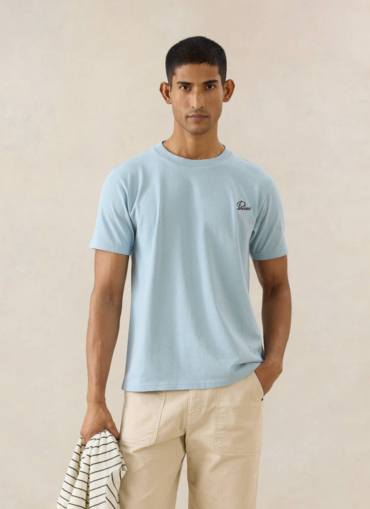 Men's Embroidered T-Shirt - Organic Cotton - Light Blue - Percival | Percival Featured