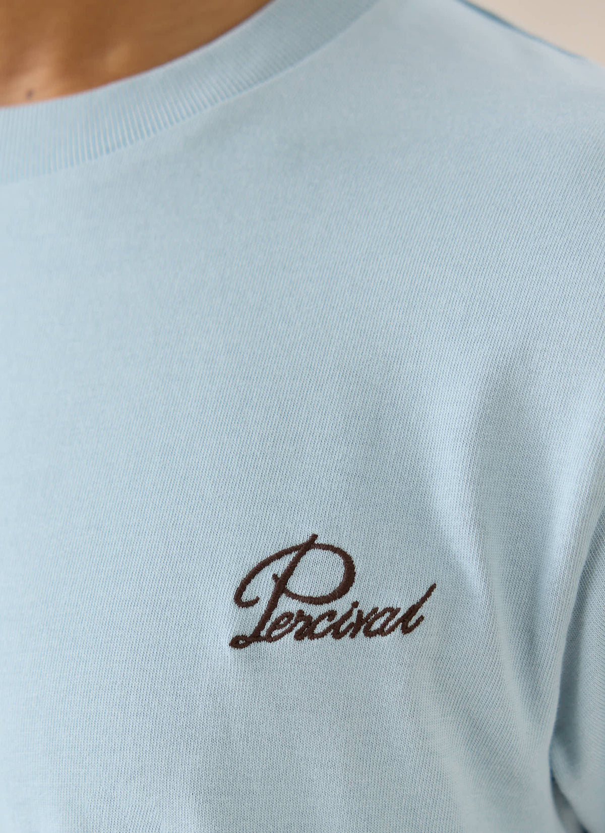 Men's Embroidered T-Shirt - Organic Cotton - Light Blue - Percival | Percival Featured