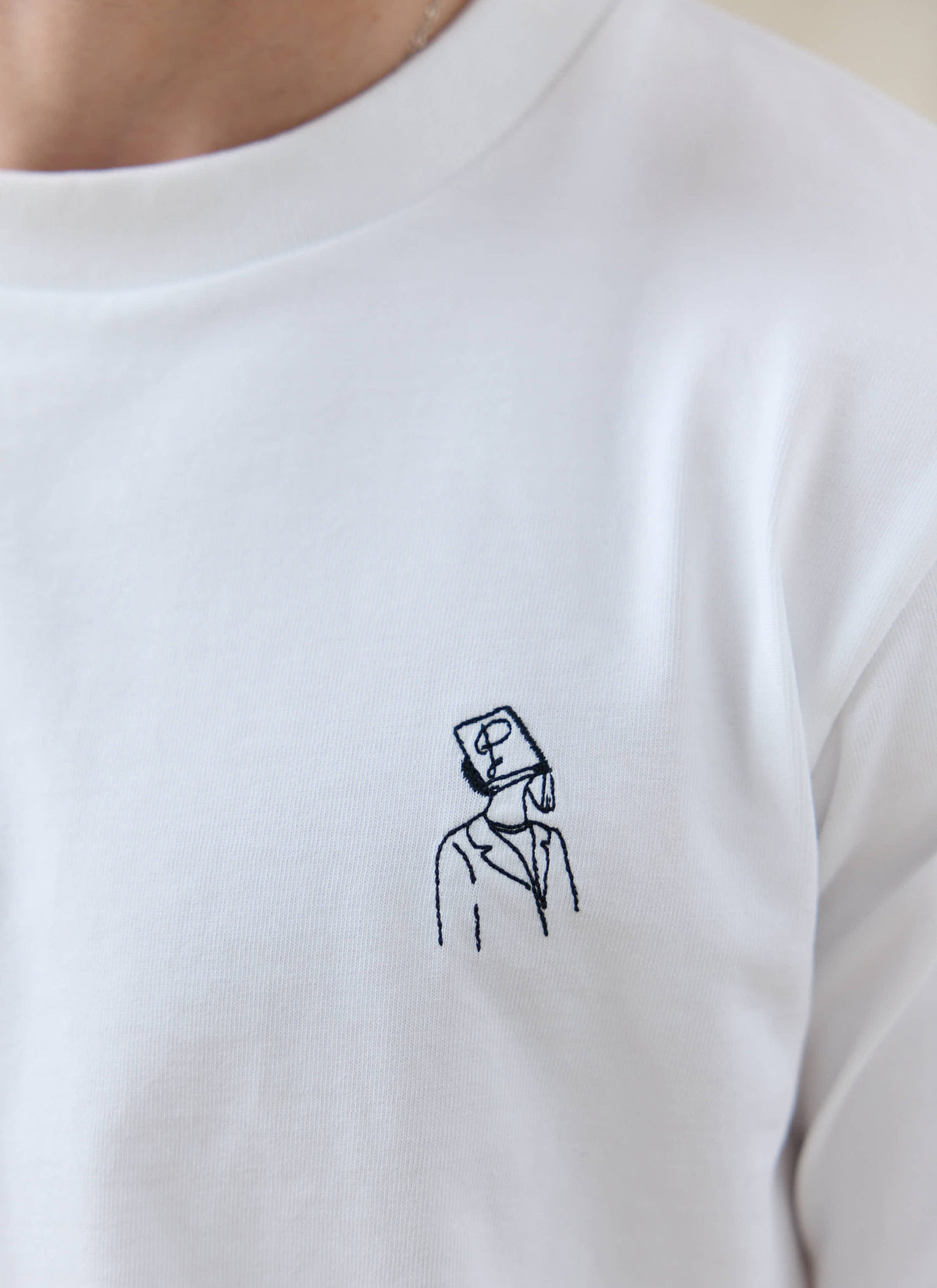 Men's White Embroidered T Shirt - Robinson - Cotton | Percival Great Value