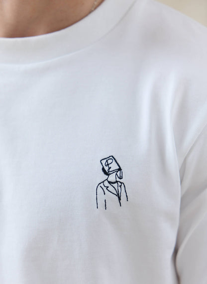 Men's White Embroidered T Shirt - Robinson - Cotton | Percival Great Value
