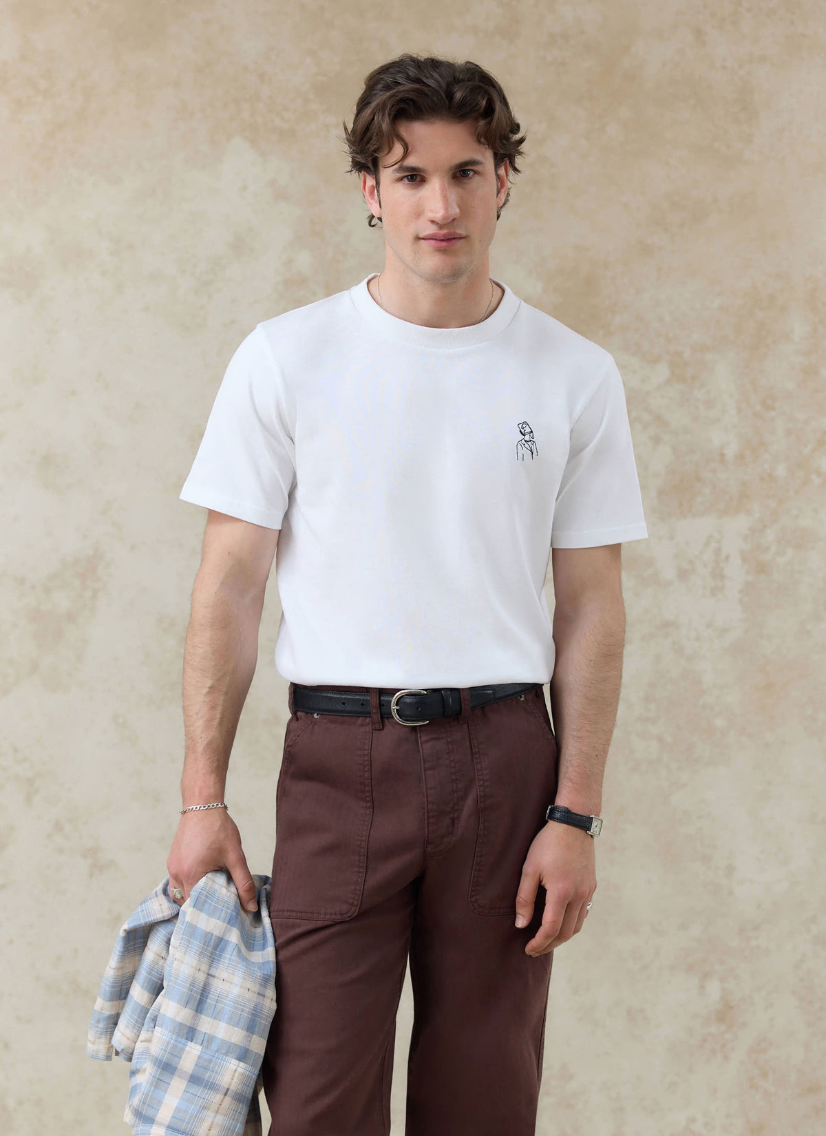 Men's White Embroidered T Shirt - Robinson - Cotton | Percival Great Value