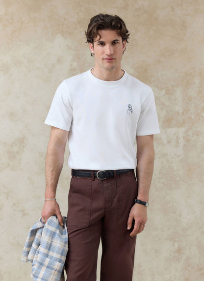 Men's White Embroidered T Shirt - Robinson - Cotton | Percival Great Value