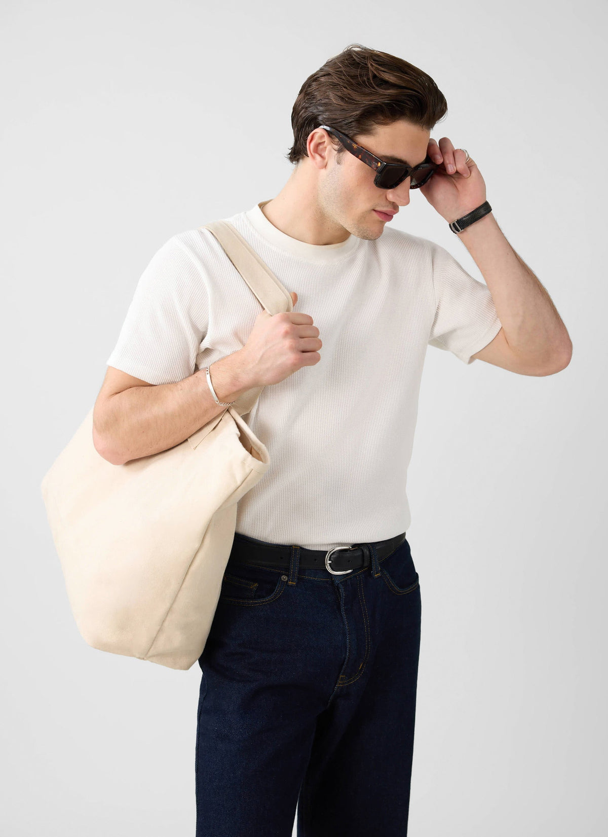 Men's Waffle Short Sleeve T Shirt - Cotton - White | Percival Value