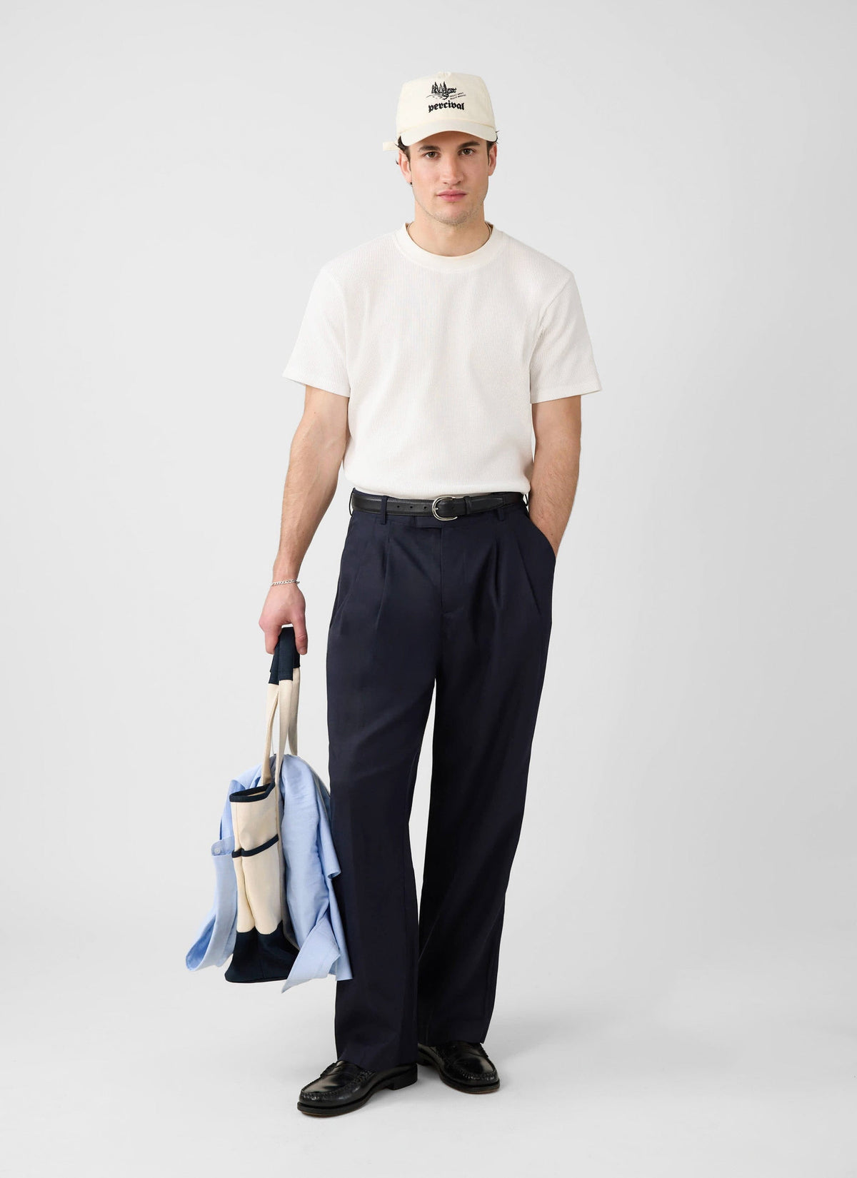 Men's Waffle Short Sleeve T Shirt - Cotton - White | Percival Value